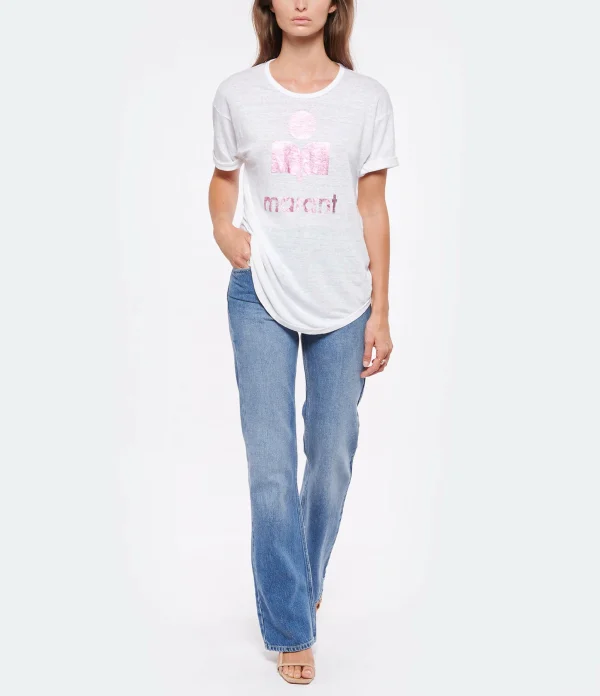 MARANT ÉTOILE Tee-shirt Koldi Lin Blanc Rose 5