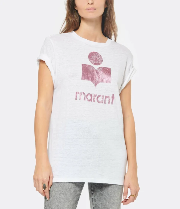 MARANT ÉTOILE Tee-shirt Zewel Lin Rose Blanc 3