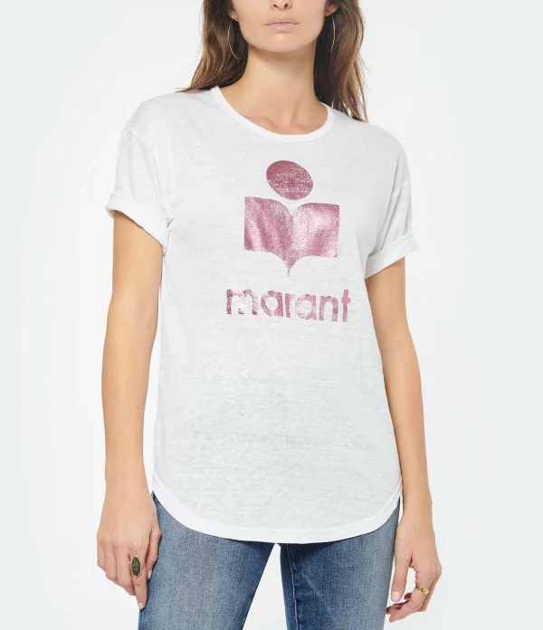 MARANT ÉTOILE Tee-shirt Koldi Lin Rose Blanc 4