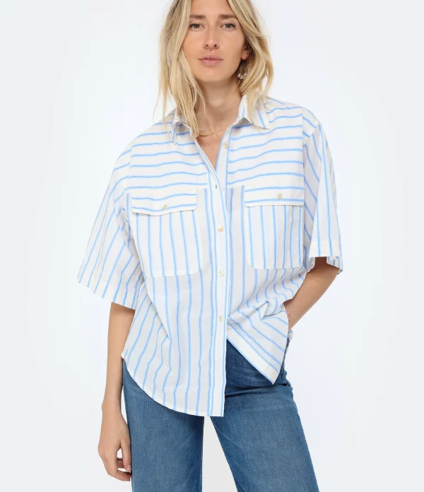 MARANT ÉTOILE Chemise Nulenci Coton Écru Bleu 4