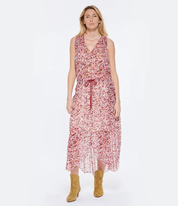 MARANT ÉTOILE Robe Longue Fadelo Imprimé Framboise Écru 4