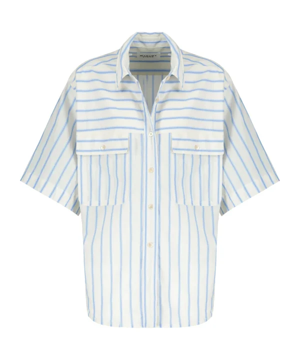 MARANT ÉTOILE Chemise Nulenci Coton Écru Bleu 1