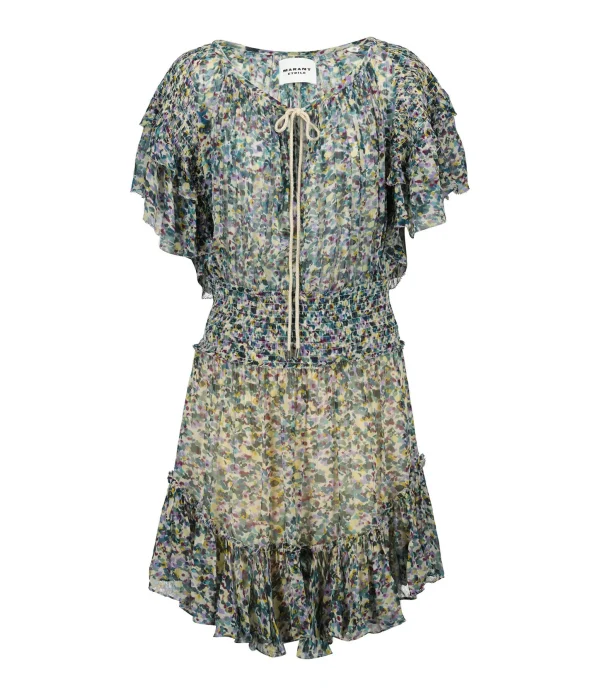 MARANT ÉTOILE Robe Florise Imprimé Vert Écru 1