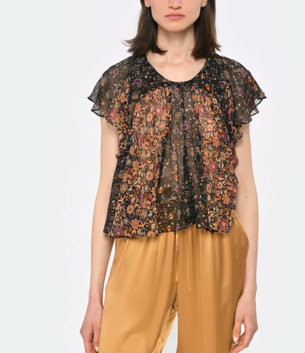 Isabel Marant Top Oriane Soie Imprimé Orange 4