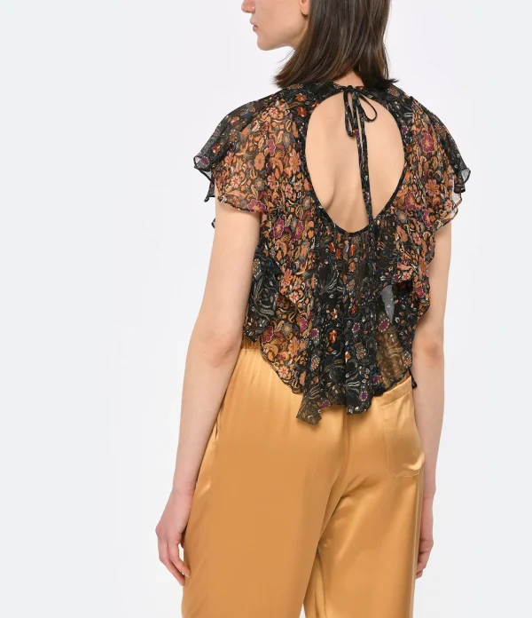 Isabel Marant Top Oriane Soie Imprimé Orange 6