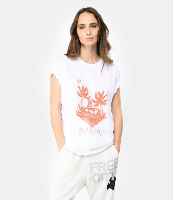 Isabel Marant Tee-shirt Homme Zafferh Coton Orange Blanc 4