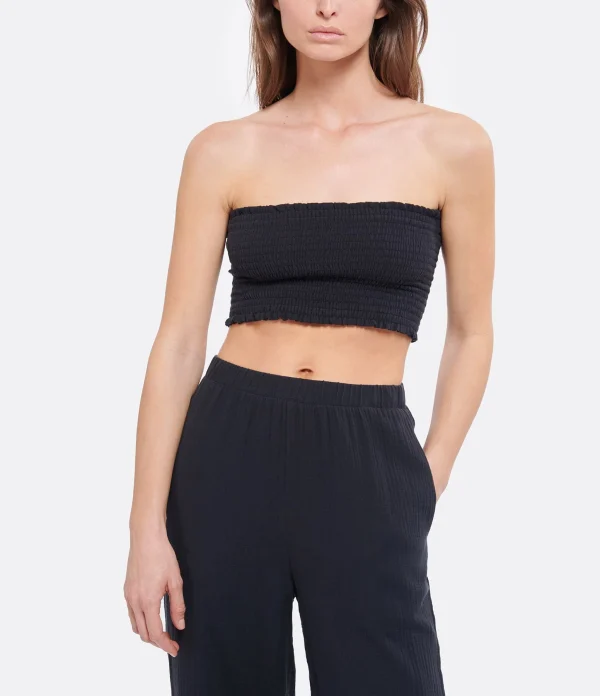 JEANNE VOULAND Top Hyna Bandeau Gaze De Coton Noir 4