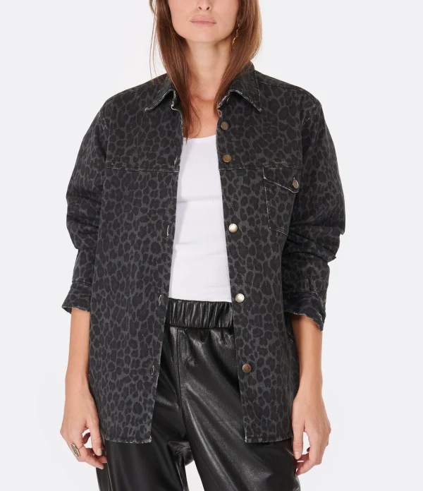 JEANNE VOULAND Surchemise Ezra Denim Léopard Stone Noir 4