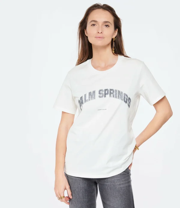 JEANNE VOULAND Tee-shirt Jai Palm Springs Glitter Gun Metal Blanc 4