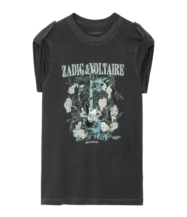 Zadig & Voltaire Tee-shirt Donate Guitare Coton Carbone 1