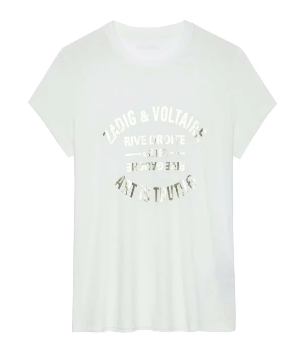 Zadig & Voltaire Tee-shirt Walk Blason Coton Blanc Doré 1