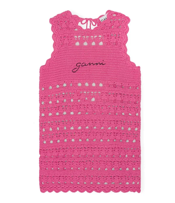 Ganni Robe De Plage Crochet Coton Organique Rose 1