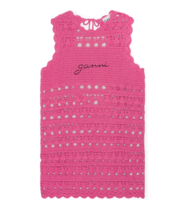 Ganni Robe De Plage Crochet Coton Organique Rose 1