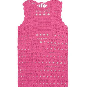 Ganni Robe De Plage Crochet Coton Organique Rose 8