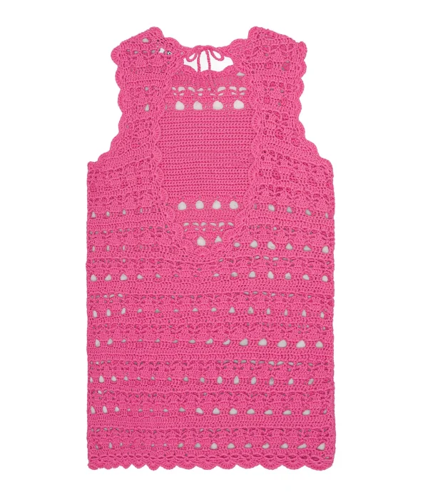 Ganni Robe De Plage Crochet Coton Organique Rose 3