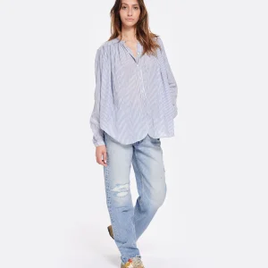 Laurence Bras Blouse Cigar Coton Rayures Bleu 15