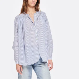 Laurence Bras Blouse Cigar Coton Rayures Bleu 11