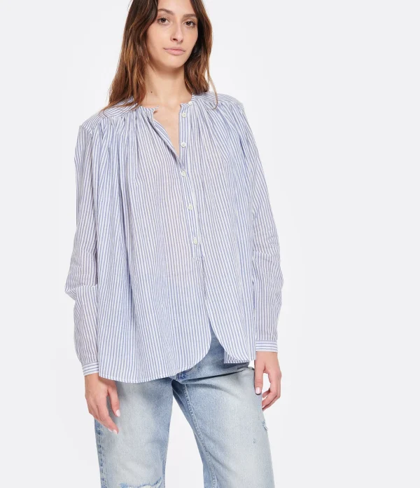 Laurence Bras Blouse Cigar Coton Rayures Bleu 4