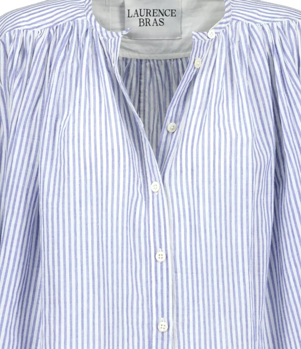 Laurence Bras Blouse Cigar Coton Rayures Bleu 3