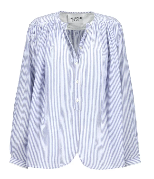 Laurence Bras Blouse Cigar Coton Rayures Bleu 1