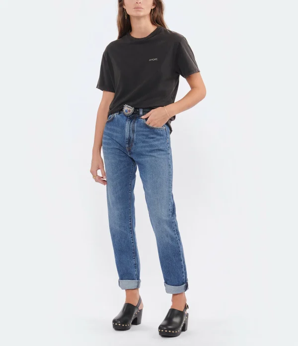 LOULOU STUDIO Jean Wular Droit Coton Bleu Délavé 7