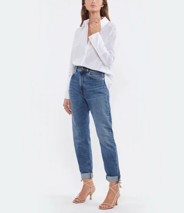 LOULOU STUDIO Jean Wular Droit Coton Bleu Délavé 9