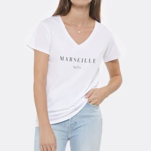 Tee-shirt Lulli Marseille Col V Coton Bio Blanc, Collaboration Jeanne Vouland X Lulli 8