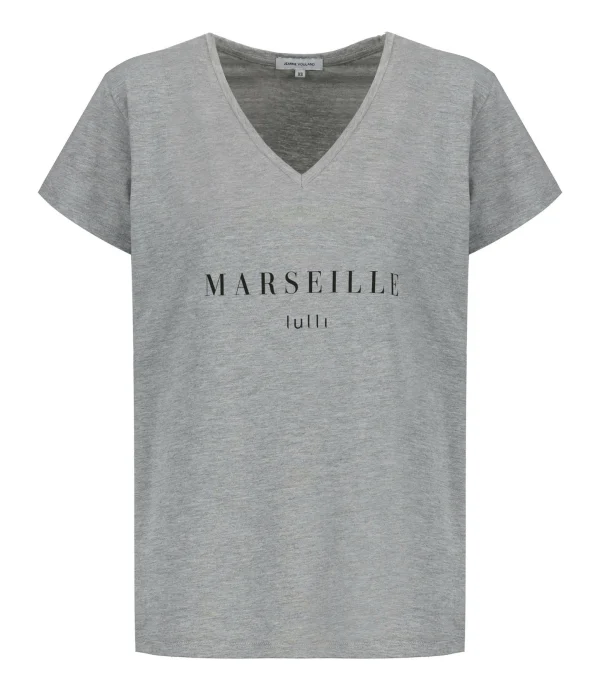 Tee-shirt Lulli Marseille Col V Coton Gris, Collaboration Jeanne Vouland X Lulli 1