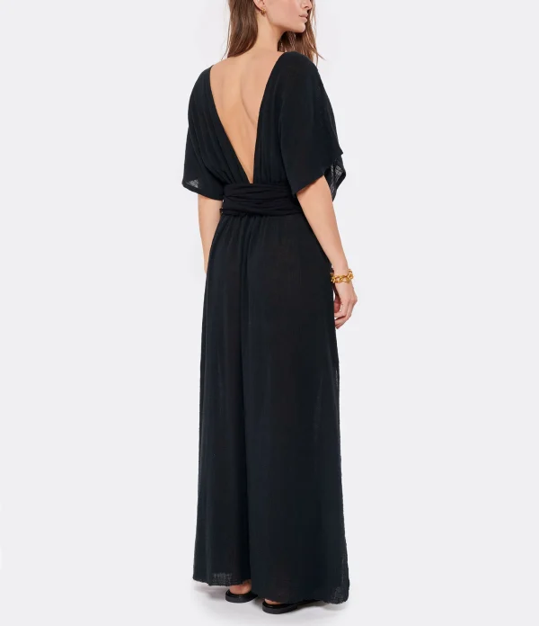 MAISON SAINT JULIEN Robe Empire Longue Coton Noir 5