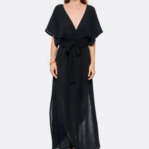 MAISON SAINT JULIEN Robe Empire Longue Coton Noir 10