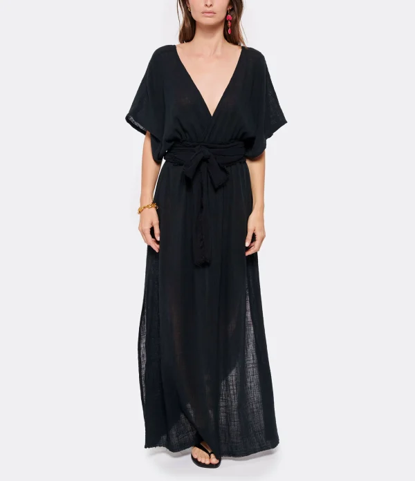 MAISON SAINT JULIEN Robe Empire Longue Coton Noir 4