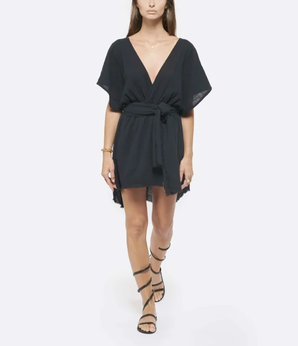 MAISON SAINT JULIEN Robe Empire Courte Coton Noir 4