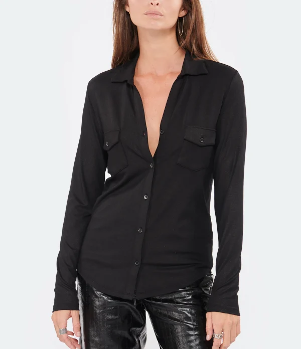 MAJESTIC FILATURES Chemise Métallique Noir 4