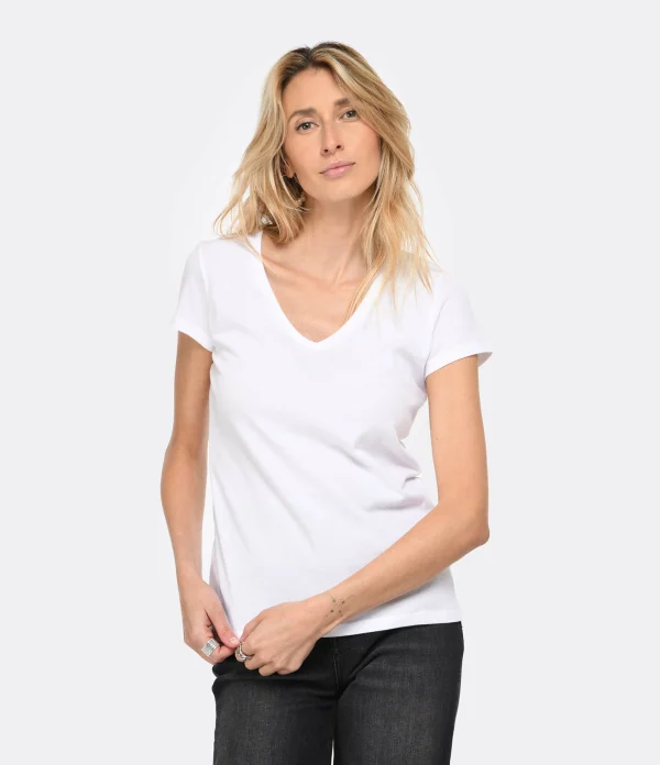 MAJESTIC FILATURES Tee-shirt Julia Col V Coton Blanc 4