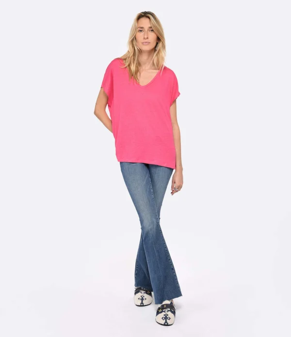 MAJESTIC FILATURES Tee-shirt Col V Lin Flamingo 6