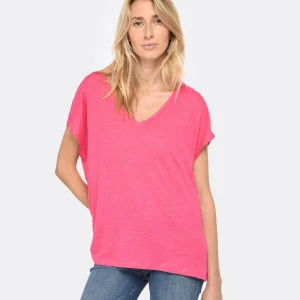 MAJESTIC FILATURES Tee-shirt Col V Lin Flamingo 11