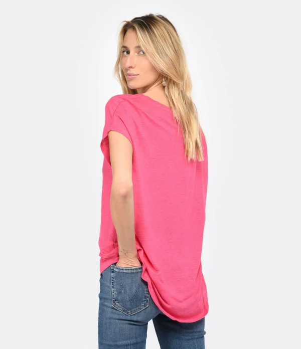 MAJESTIC FILATURES Tee-shirt Col V Lin Flamingo 5