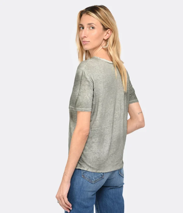 MAJESTIC FILATURES Tee-shirt Col Rond Lin Kaki 5