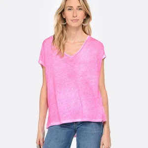 MAJESTIC FILATURES Tee-shirt Col V Lin Flamingo 11