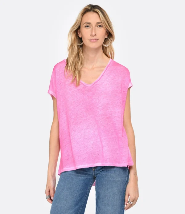 MAJESTIC FILATURES Tee-shirt Col V Lin Flamingo 4