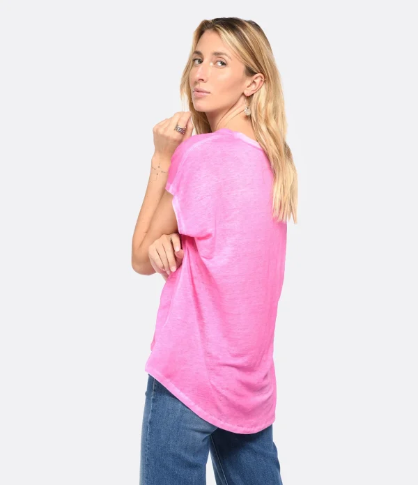 MAJESTIC FILATURES Tee-shirt Col V Lin Flamingo 5