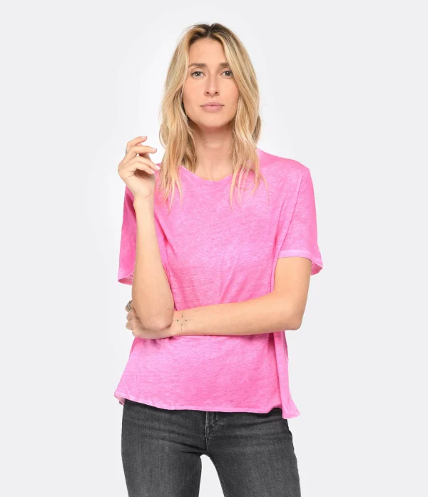 MAJESTIC FILATURES Tee-shirt Col Rond Lin Flamingo 4