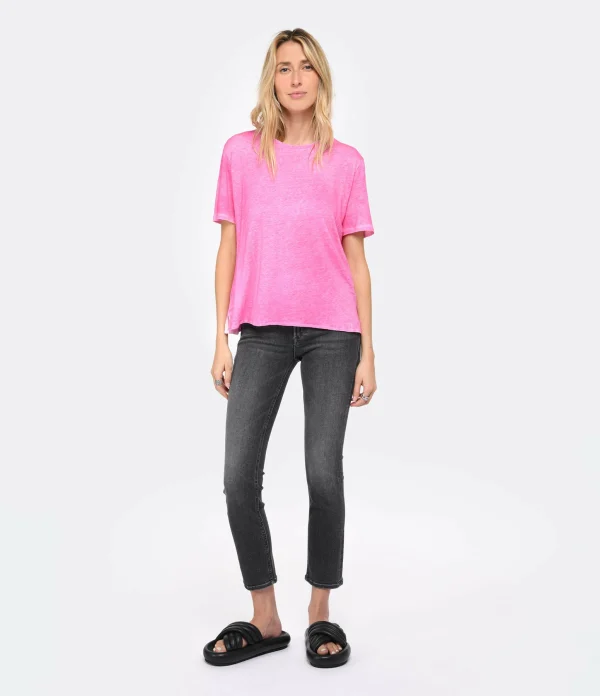 MAJESTIC FILATURES Tee-shirt Col Rond Lin Flamingo 5