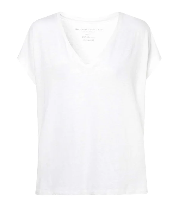 MAJESTIC FILATURES Tee-shirt Col V Lin Blanc 1