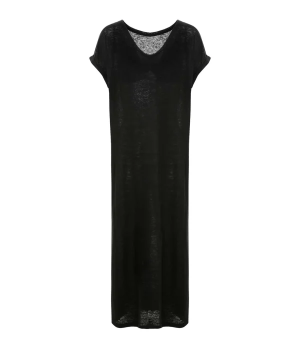 MAJESTIC FILATURES Robe Longue Lin Noir 1