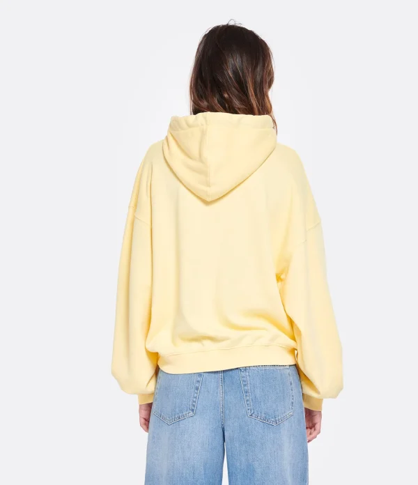 MIRA MIKATI Sweatshirt Hoodie Broderie Palmier Coton Jaune Citron 5