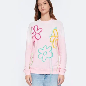 MIRA MIKATI Pull Raglan Broderie Coton Biologique Rose 14