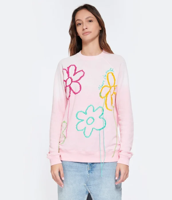 MIRA MIKATI Pull Raglan Broderie Coton Biologique Rose 5