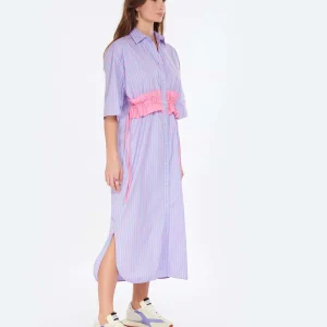 MSGM Robe Coton Bleu Rayures 10