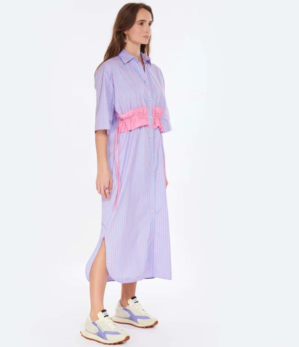 MSGM Robe Coton Bleu Rayures 4